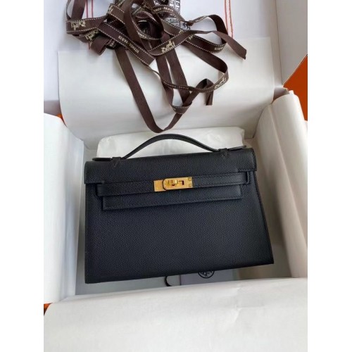 Hermes Kelly 22cm Bolso Tote Cuero Original KL22 Negro