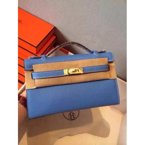 Hermes Kelly 22cm Bolso Tote Cuero Original KL22 Azul