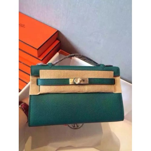 Hermes Kelly 22cm Bolso de mano Cuero original KL22 Verde oscuro