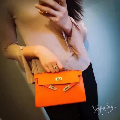 Hermes Kelly 22cm Bolso Tote Cuero Original KL22 Naranja