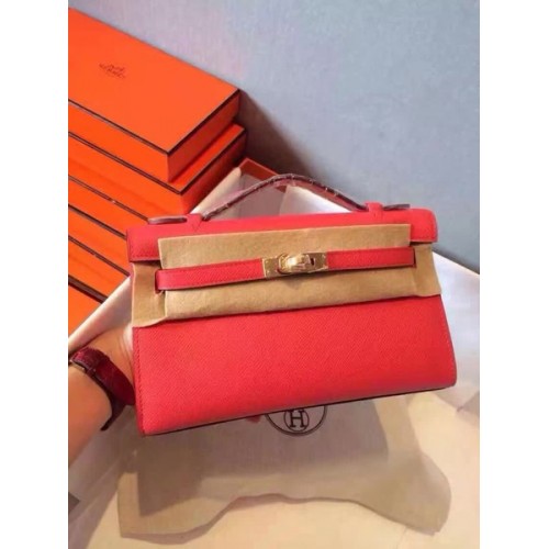 Hermes Kelly 22cm Bolso Tote Cuero Original KL22 Rojo