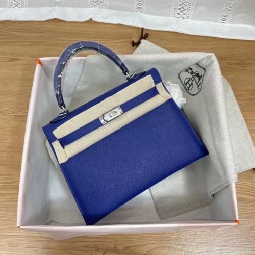Hermes Kelly 25cm Bolsos de hombro Epsom KL2755 Azul electroóptico y metal en tono plateado
