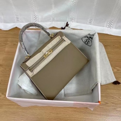 Hermes Kelly 25cm Bolsos de Hombro Epsom KL2755 Elefante Gris y Metal en Tono Dorado