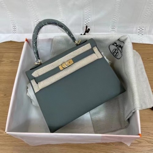 Hermes Kelly 25cm Bolsos de Hombro Epsom KL2755 Azul Niebla y Metal en Tono Dorado