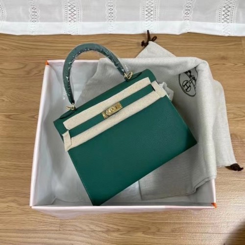 Hermes Kelly 25cm Bolsos de Hombro Epsom KL2755 Lake green&gold-Tone Metal