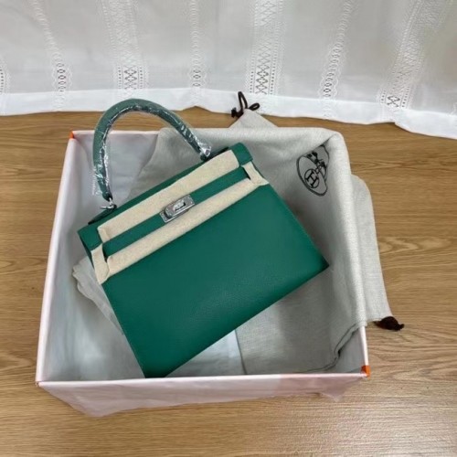 Hermes Kelly 25cm Bolsos de Hombro Epsom KL2755 Lake green&silver-Tone Metal
