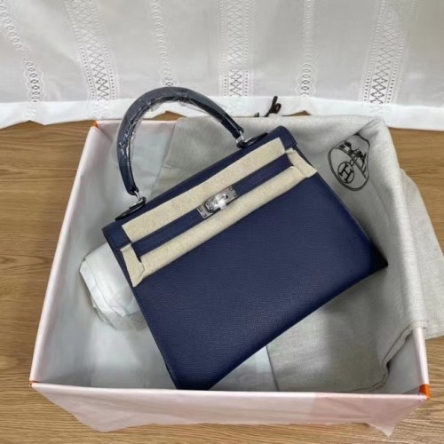Hermes Kelly 25cm Bolsos de Hombro Epsom KL2755 Royal blue&silver-Tone Metal