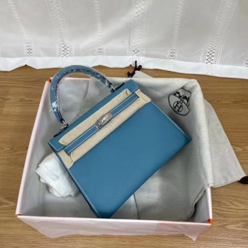 Hermes Kelly 25cm Bolsos de hombro Epsom KL2755 azul y plateado Metal