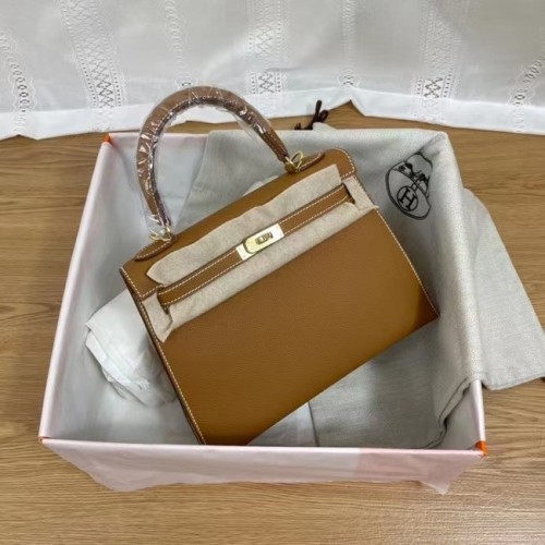 Hermes Kelly 25cm Bolsos de Hombro Epsom KL2755 metal marrón y dorado