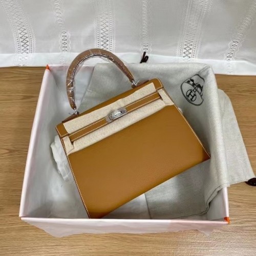 Hermes Kelly 25cm Bolsos de Hombro Epsom KL2755 metal marrón y plateado