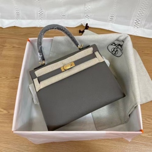 Hermes Kelly 25cm Bolsos de hombro Epsom KL2755 gris oscuro y metal dorado