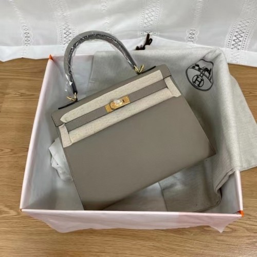 Hermes Kelly 25cm Bolsos de Hombro Epsom KL2755 metal gris y dorado