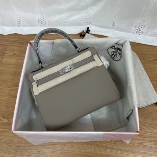 Hermes Kelly 25cm Bolsos de Hombro Epsom KL2755 metal gris y plateado