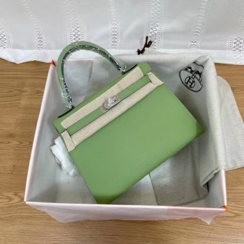 Hermes Kelly 25cm Bolsos de Hombro Epsom KL2755 verde&plata-Tono Metal