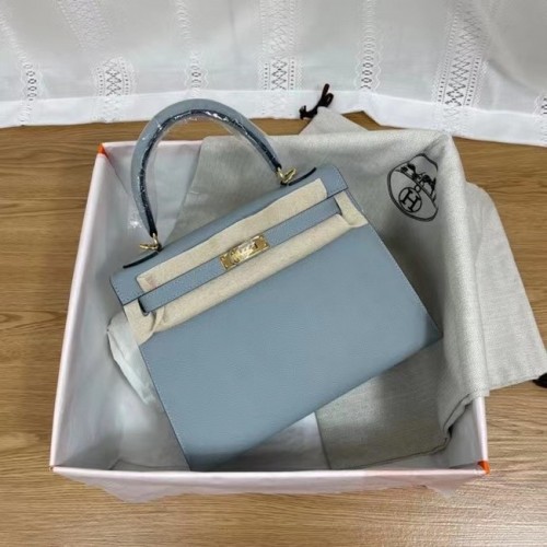 Hermes Kelly 25cm Bolsos de hombro Epsom KL2755 metal azul claro y dorado