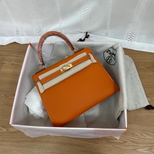 Hermes Kelly 25cm Bolsos de hombro Epsom KL2755 naranja y metal dorado