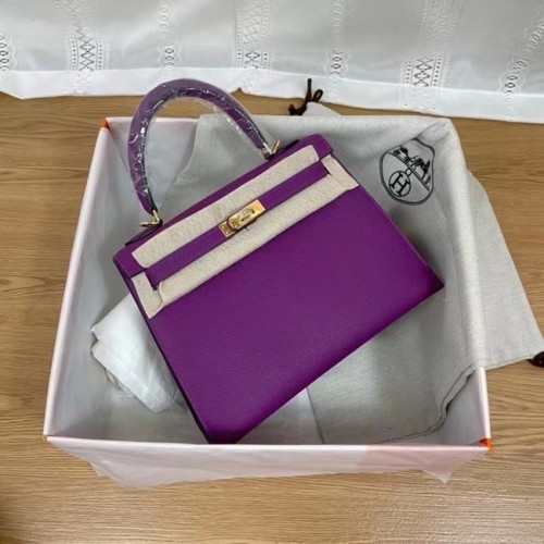 Hermes Kelly 25cm Bolsos de Hombro Epsom KL2755 metal en tono morado y dorado
