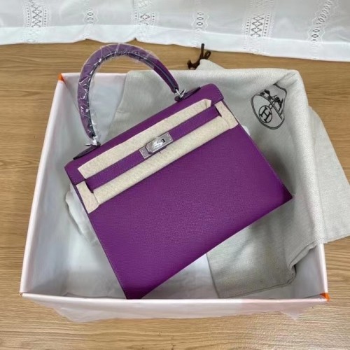 Hermes Kelly 25cm Bolsos de Hombro Epsom KL2755 metal en tono morado y plateado