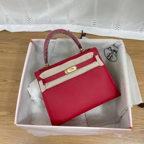 Hermes Kelly 25cm Bolsos de Hombro Epsom KL2755 metal en tono rojo y dorado
