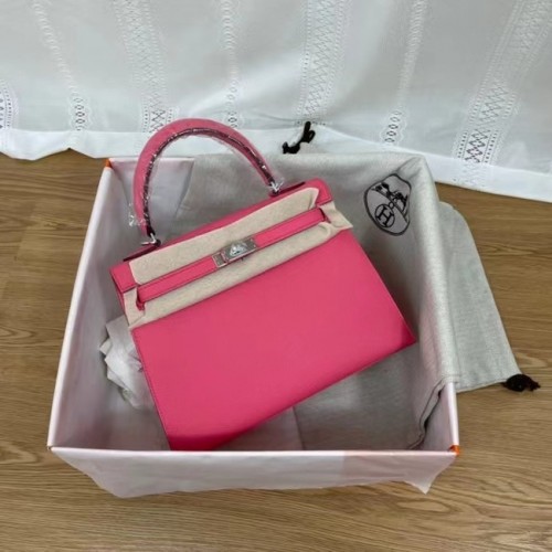 Hermes Kelly 25cm Bolsos de Hombro Epsom KL2755 metal en tono rosa y plateado