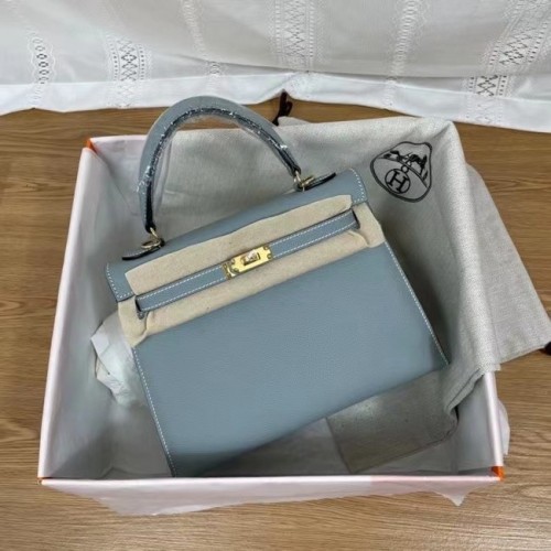 Hermes Kelly 25cm Bolsos de hombro Epsom KL2755 azul cielo y metal dorado