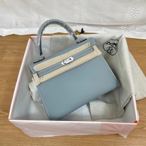 Hermes Kelly 25cm Bolsos de hombro Epsom KL2755 azul cielo y metal plateado