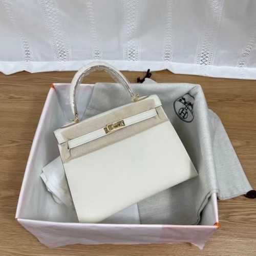 Hermes Kelly 25cm Bolsos de hombro Epsom KL2755 blanco y dorado