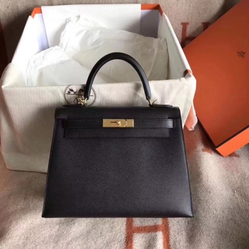 Hermes Kelly 25cm Tote Bag Original Epsom Leather Bag KL25 Negro