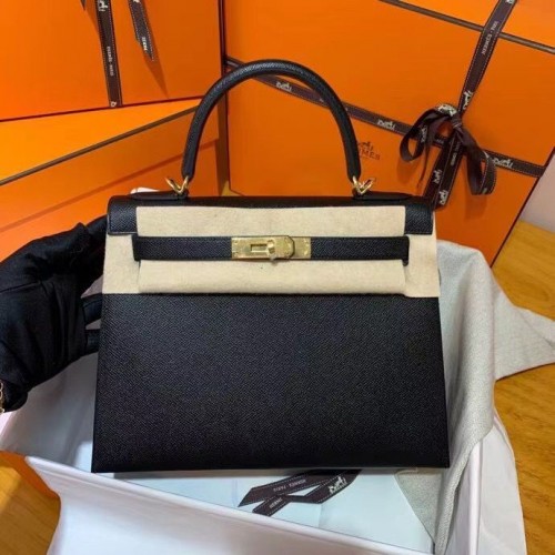 Hermes Kelly 28cm Bolsas de Hombro Epsom Cuero KL28 Negro