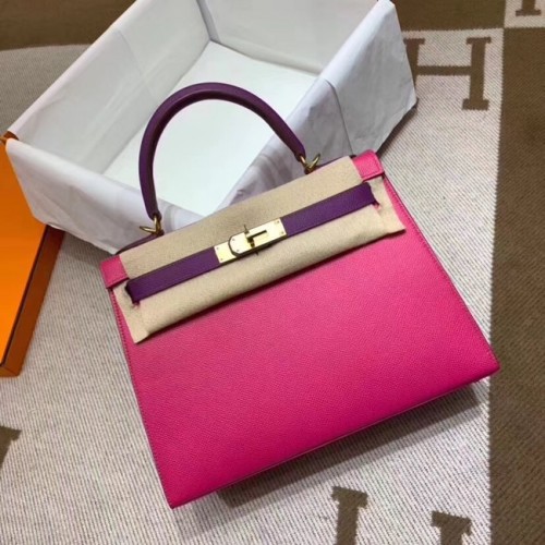 Hermes Kelly 28cm Bolsos de hombro Epsom Leather KL28 Ciruela rojo y morado