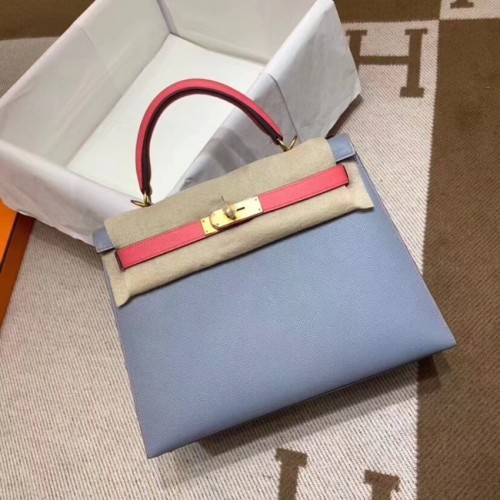 Hermes Kelly 28cm Bolsos de hombro Epsom Leather KL28 azul y rosa