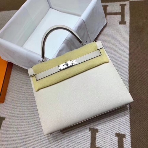 Hermes Kelly 28cm Bolsos de hombro Epsom Leather KL28 cremoso-blanco