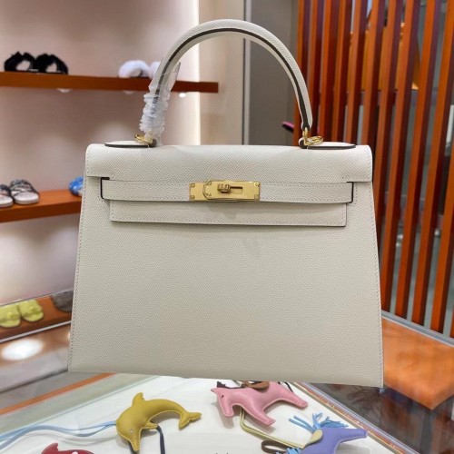 Hermes Kelly 28cm Bolsos de hombro Epsom Leather KL28 blanco cremoso Herrajes dorados
