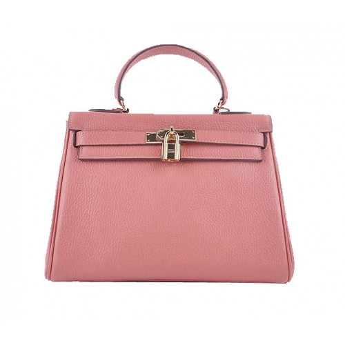Hermes Kelly 28cm Bolsos de Hombro Rosa Claro Cuero Granulado Oro
