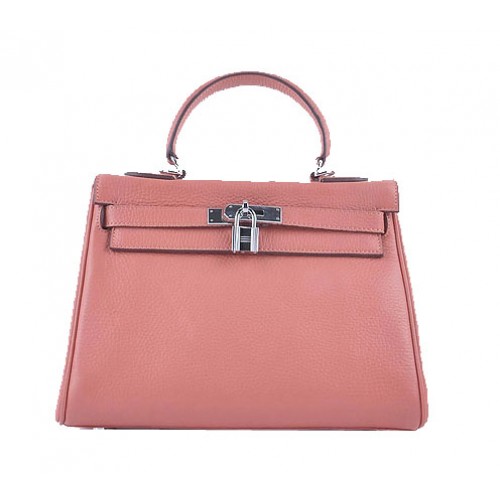 Hermes Kelly 28cm Bolsos de Hombro Rosa Claro Granulado Cuero Plata