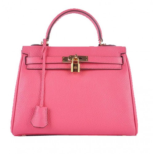 Hermes Kelly 28cm Bolsas de Hombro Rosy Granulado Cuero Oro