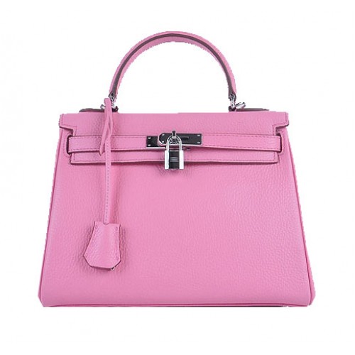 Hermes Kelly 28cm Bolsas de Hombro Sakura Granulado Cuero Plata
