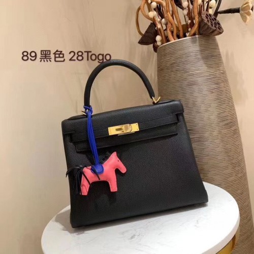 Hermes Kelly 28cm Bolsas de Hombro Togo Cuero KL28 Negro