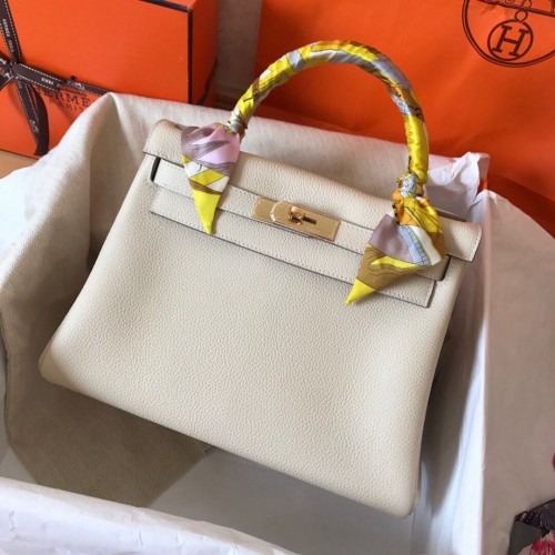 Hermes Kelly 28cm Bolsas de Hombro Togo Cuero KL28 Blanco Crema