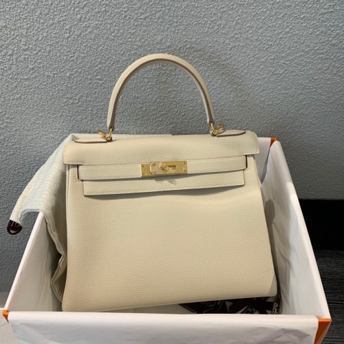 Hermes Kelly 28cm Bolsas de Hombro Togo Cuero KL28 Crema