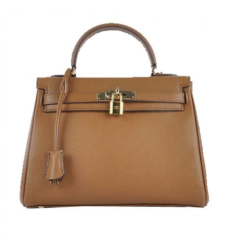 Hermes Kelly 28cm Bolsas de Hombro Trigo Granulado Cuero Oro