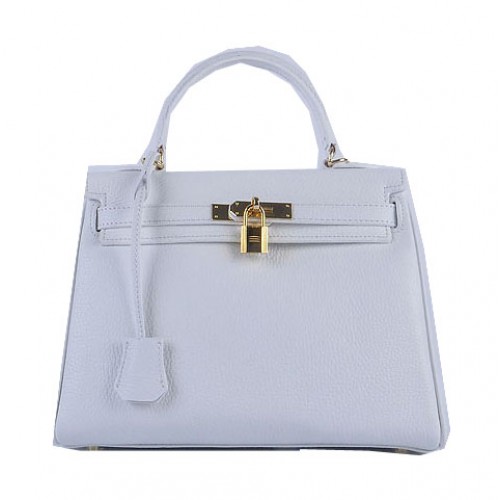 Hermes Kelly 28cm Bolsas de Hombro Blanco Cuero Granulado Oro