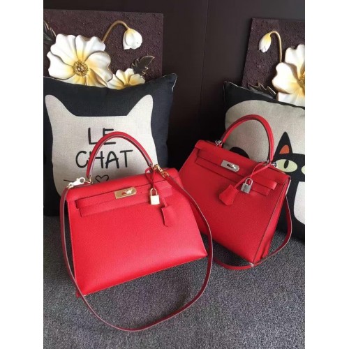Hermes Kelly 28cm Bolsos de Hombro espom cuero Rojo
