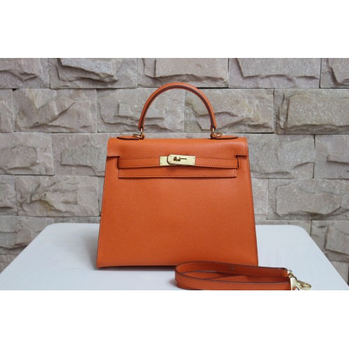 Hermes Kelly 28cm Bolso de Hombro espom cuero naranja