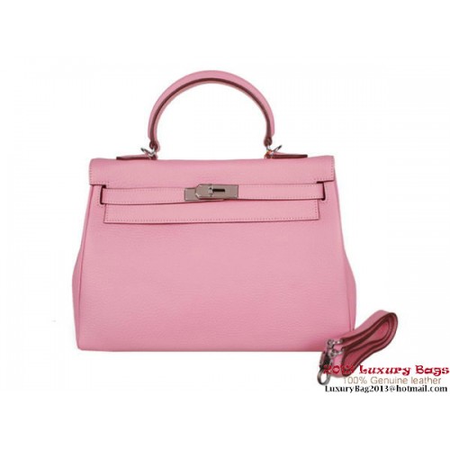 Hermes Kelly 32CM Bolso con asa superior Rosa Clemencia Cuero Plata