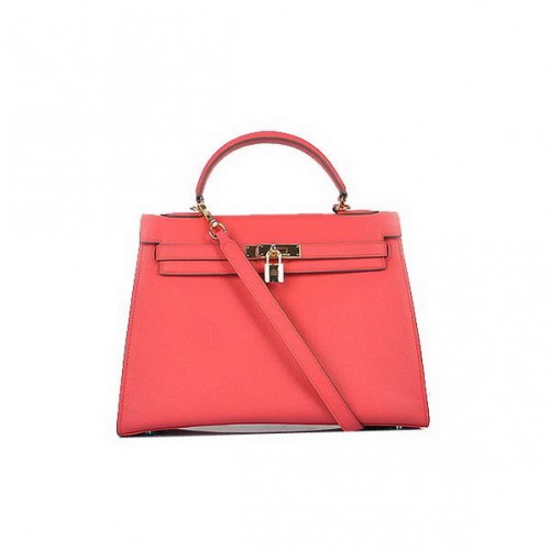 Moda Hermes Kelly 32cm Bolsos Luz Rojo Piel De Becerro Oro