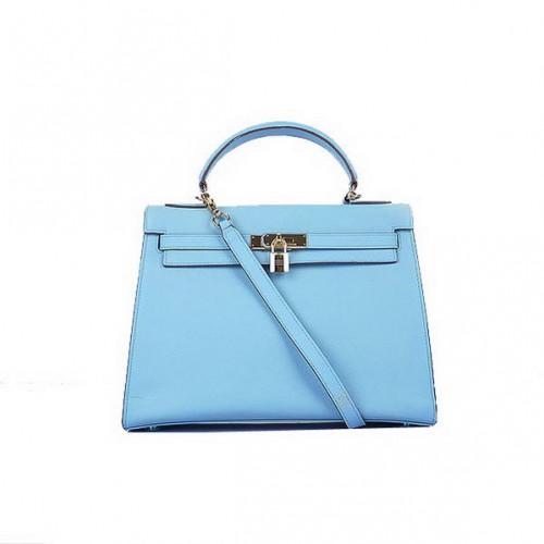 De calidad superior Hermes Kelly 32cm Bolsas SkyBlue piel de becerro de oro