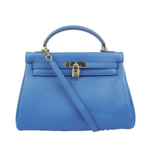 Hermes Kelly 32cm Bolsos Togo Cuero 6108 Azul Dorado