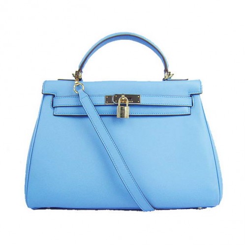 Hermes Kelly 32cm Bolsos Togo Cuero 6108 Azul Claro Dorado