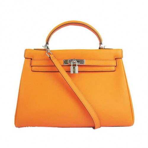 Hermes Kelly 32cm Bolsos Togo Cuero 6108 Naranja Plata